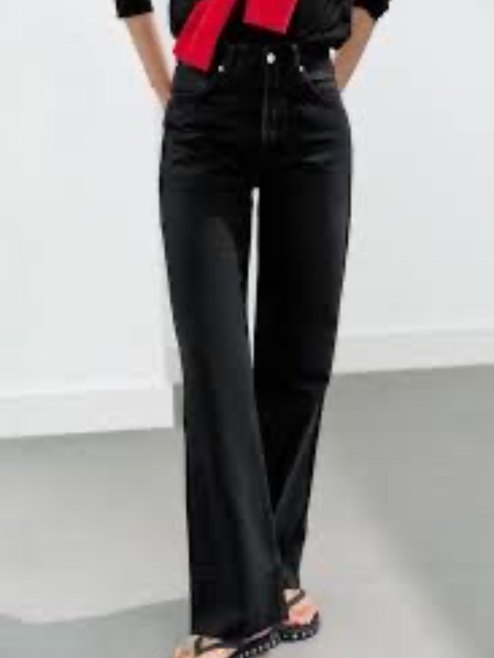 Zara High Rise Wide Leg 100% Cotton Jeans size 4 Black Wash Everday Denim Boho